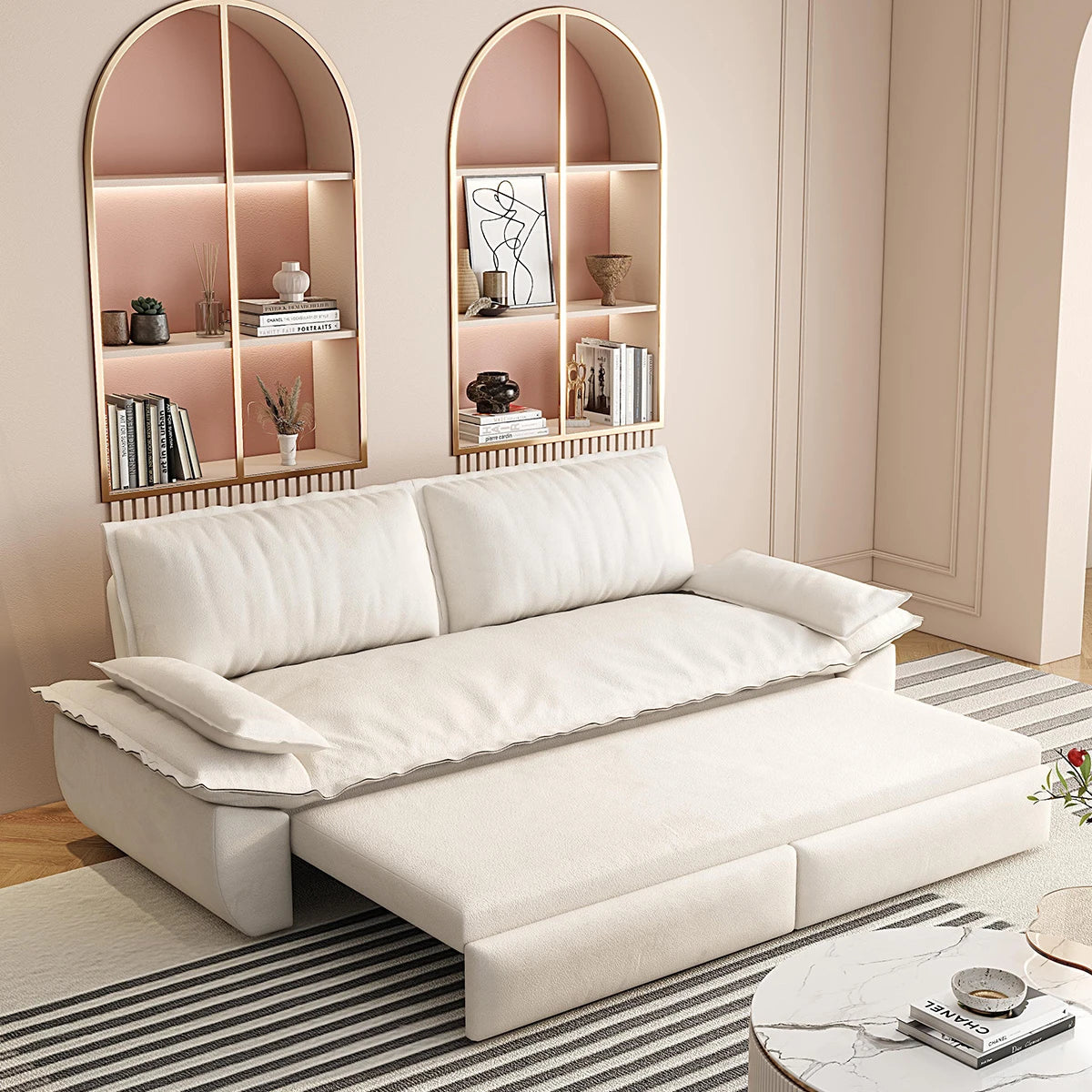 Velvet Pull-Out Sleeper Sofa Queen Size