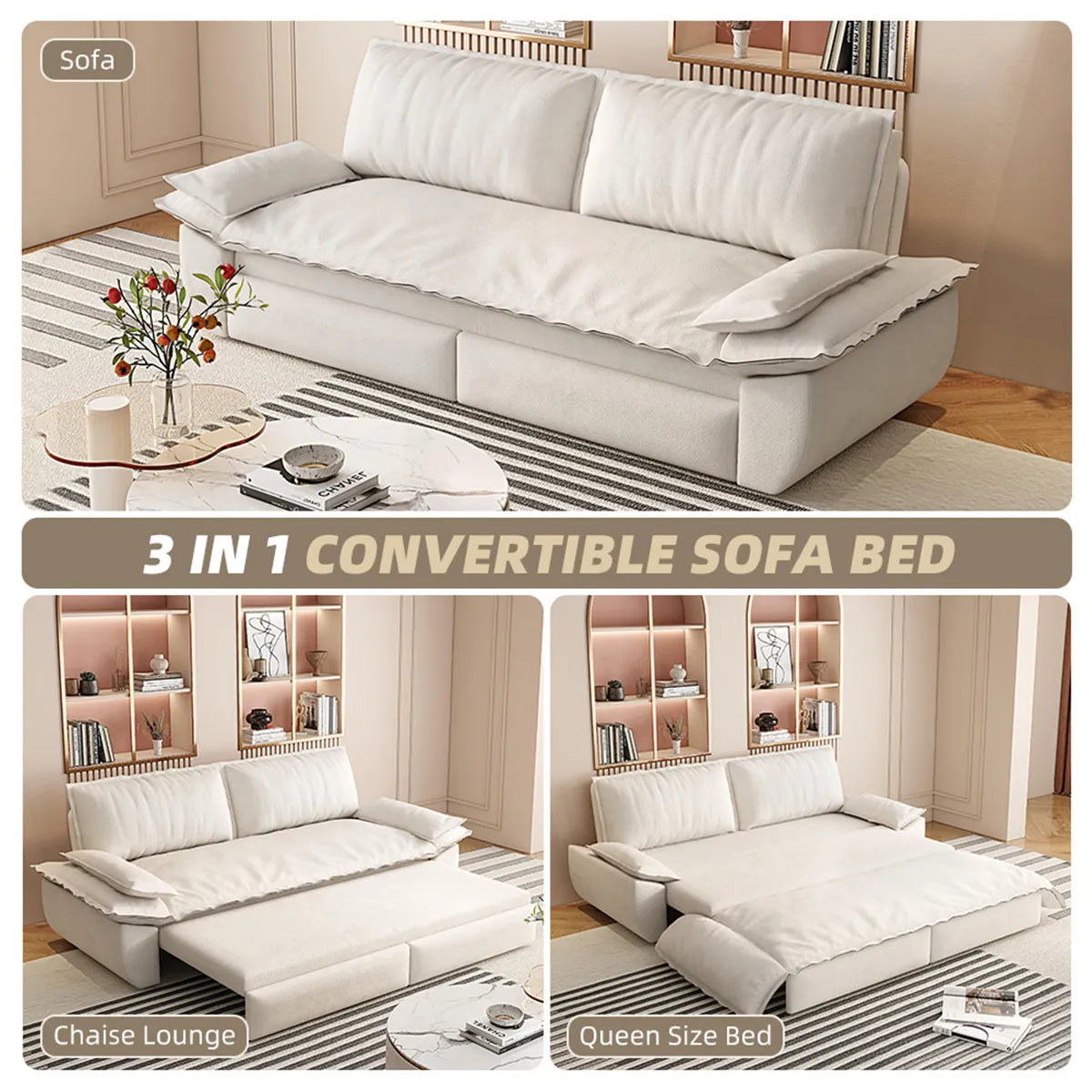 Velvet Pull-Out Sleeper Sofa Queen Size